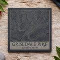 Grisedale Pike topographic slate coaster on blue-grey stone with heather and map details
